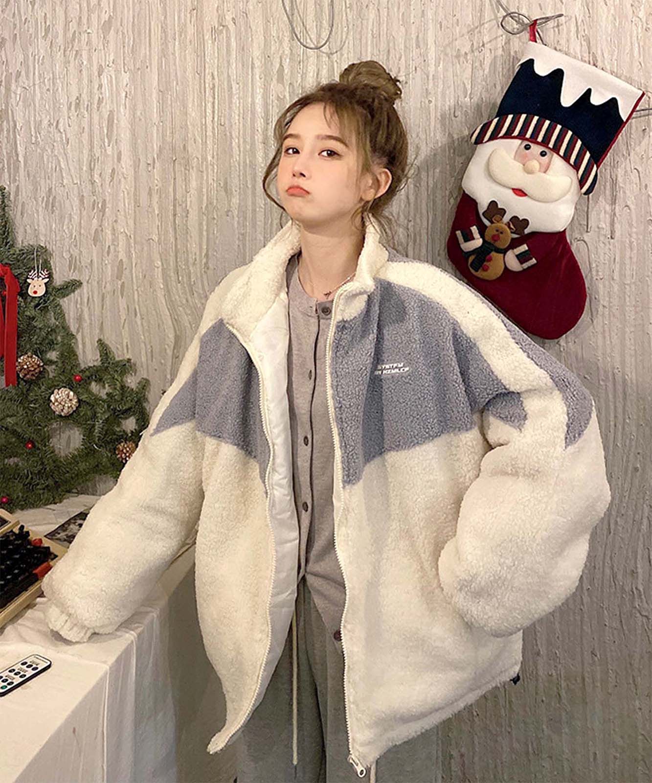 DEVICE select オーバーサイズ スタンドカラー フリース ボア