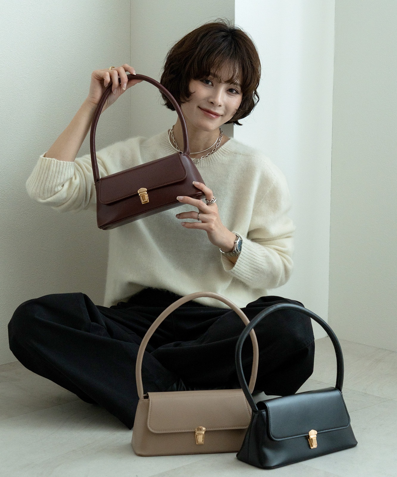【 DEVICE select 】 ハンドバッグ レディース 横長 ワンハンドル 小さめ 黒 自立 ミニマル ボックスバッグ フォーマル 結婚式 入学式 2WAY ショルダー ZHG26020