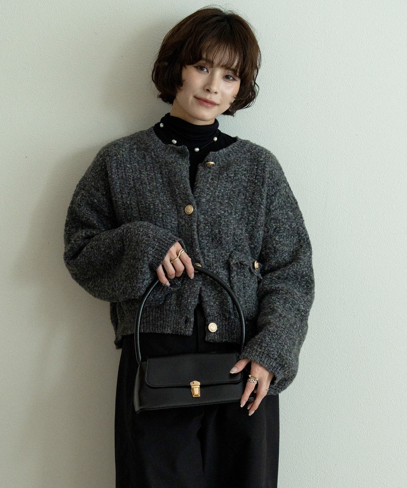 【 DEVICE select 】 ハンドバッグ レディース 横長 ワンハンドル 小さめ 黒 自立 ミニマル ボックスバッグ フォーマル 結婚式 入学式 2WAY ショルダー ZHG26020