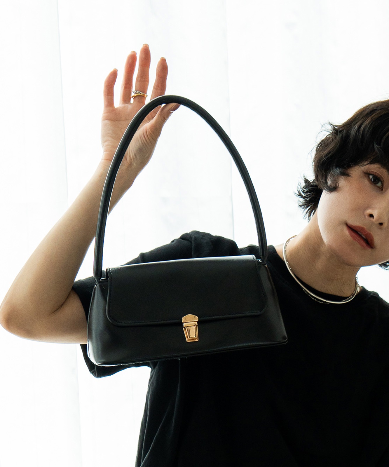 【 DEVICE select 】 ハンドバッグ レディース 横長 ワンハンドル 小さめ 黒 自立 ミニマル ボックスバッグ フォーマル 結婚式 入学式 2WAY ショルダー ZHG26020