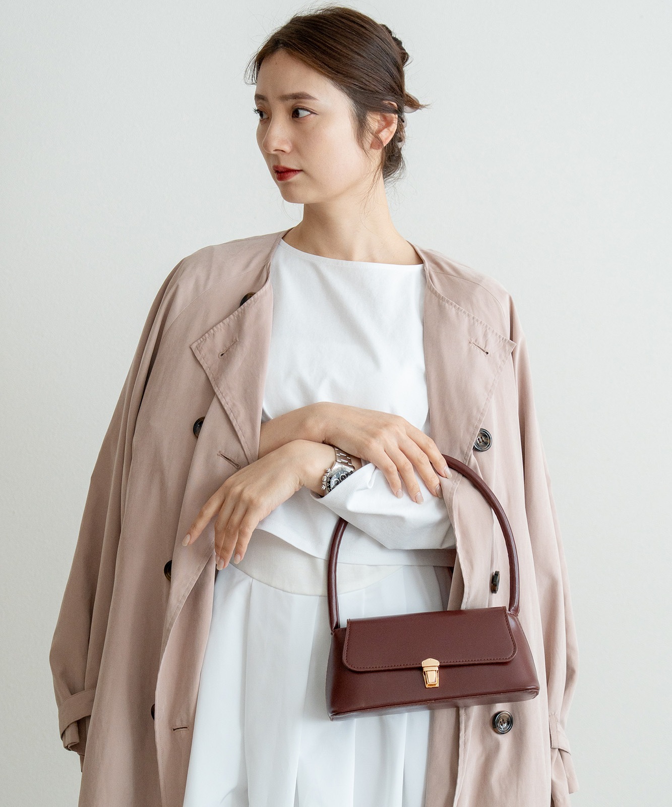 【 DEVICE select 】 ハンドバッグ レディース 横長 ワンハンドル 小さめ 黒 自立 ミニマル ボックスバッグ フォーマル 結婚式 入学式 2WAY ショルダー ZHG26020