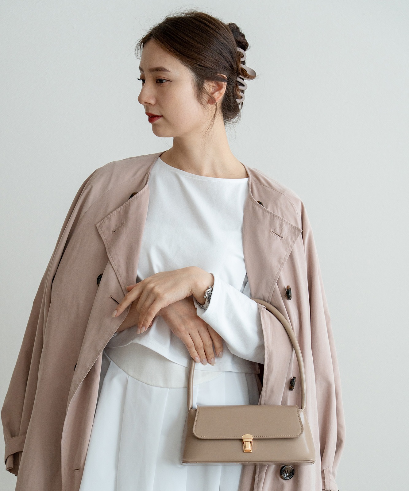 【 DEVICE select 】 ハンドバッグ レディース 横長 ワンハンドル 小さめ 黒 自立 ミニマル ボックスバッグ フォーマル 結婚式 入学式 2WAY ショルダー ZHG26020