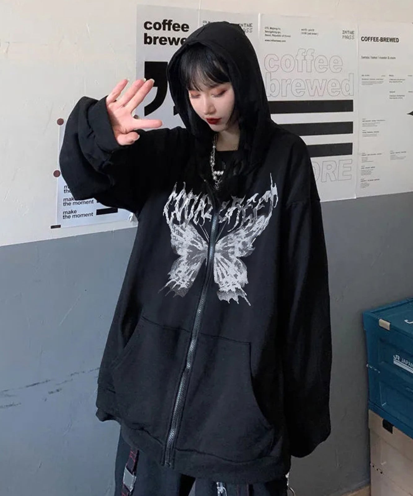 サイエンス バタフライ プリント パーカー 