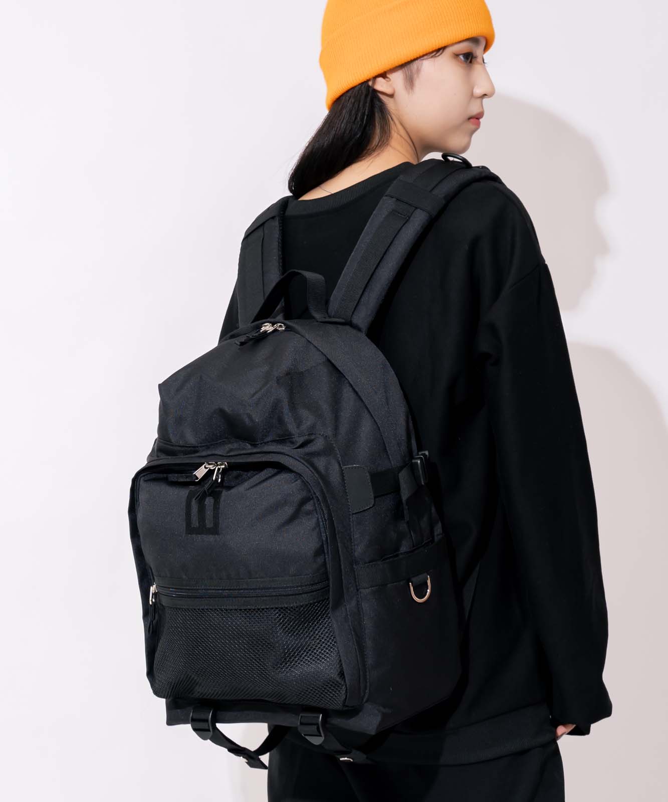 RFロゴ ブラックナイロンリュック Rename ナイロン オリジナルロゴ バックパック RRN21069