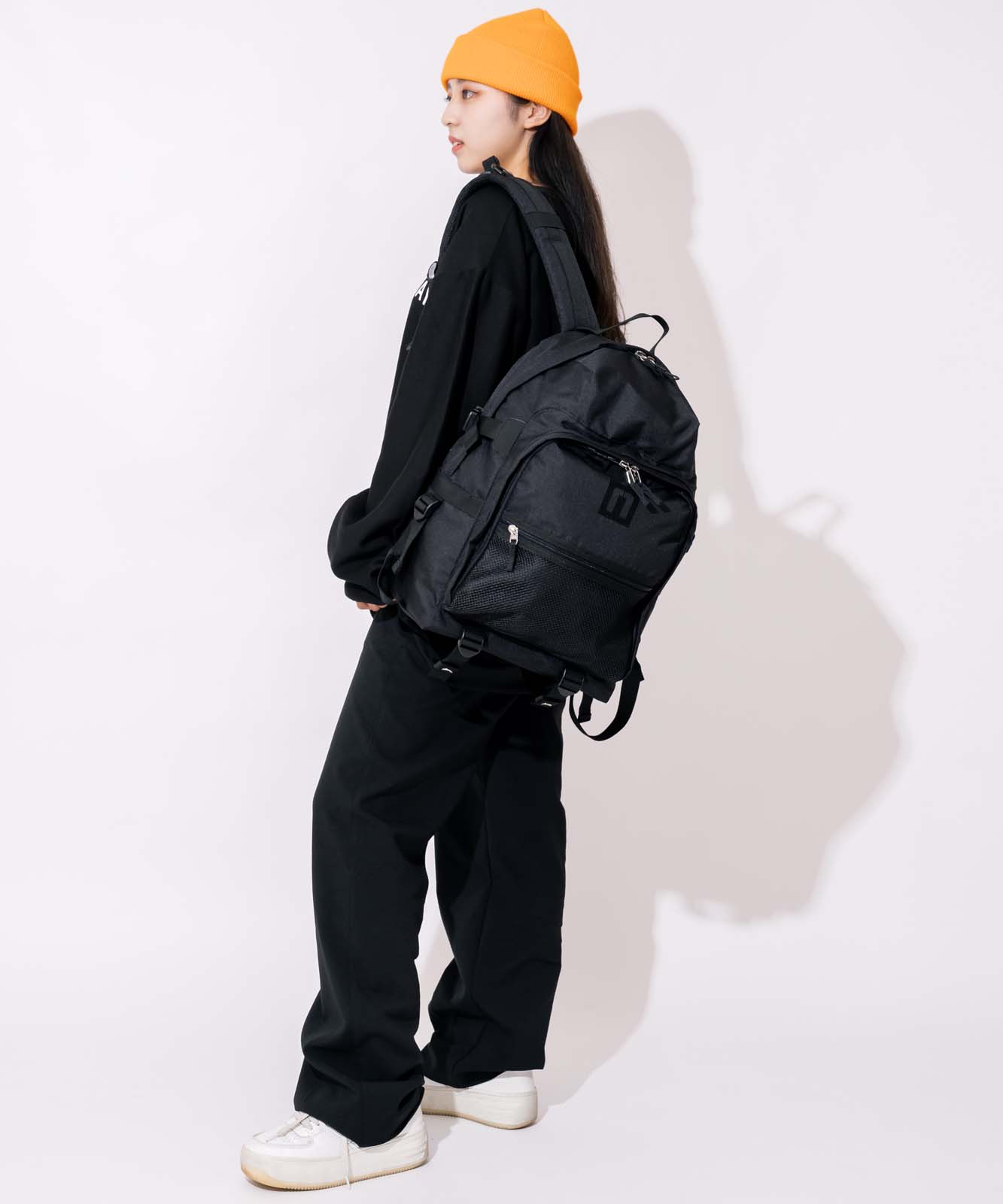 RFロゴ ブラックナイロンリュック Rename ナイロン オリジナルロゴ バックパック RRN21069