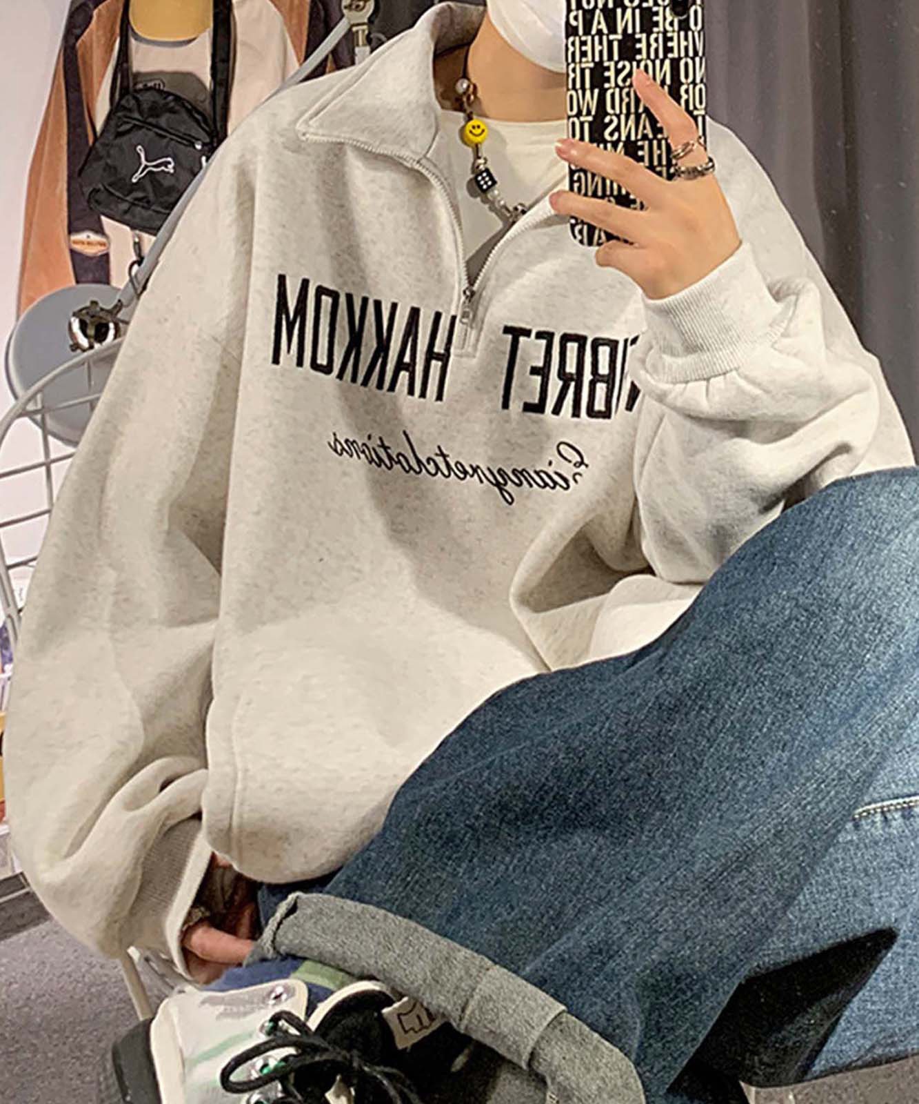 DEVICE select フロントデザイン ハーフジップ スウェット