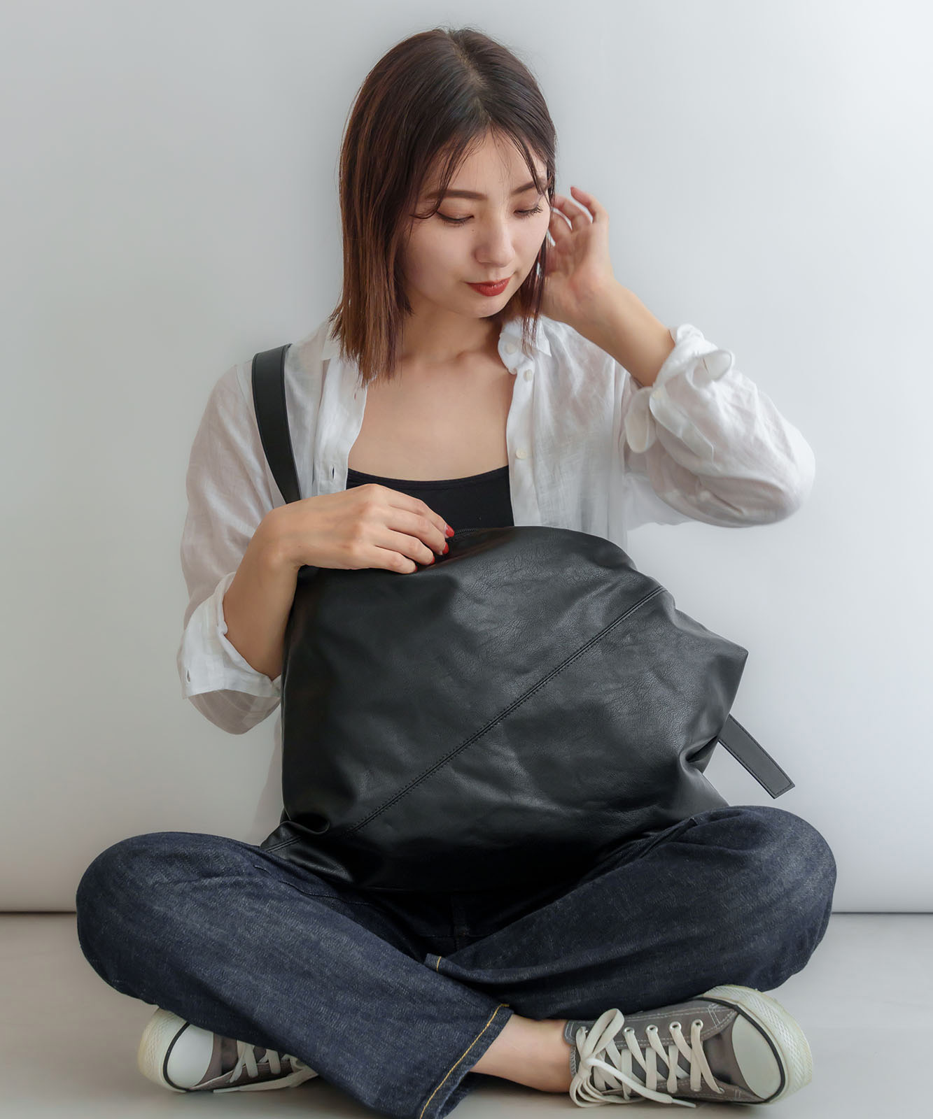 DEVICE＋ フェイクレザーベルト ショルダーバッグ