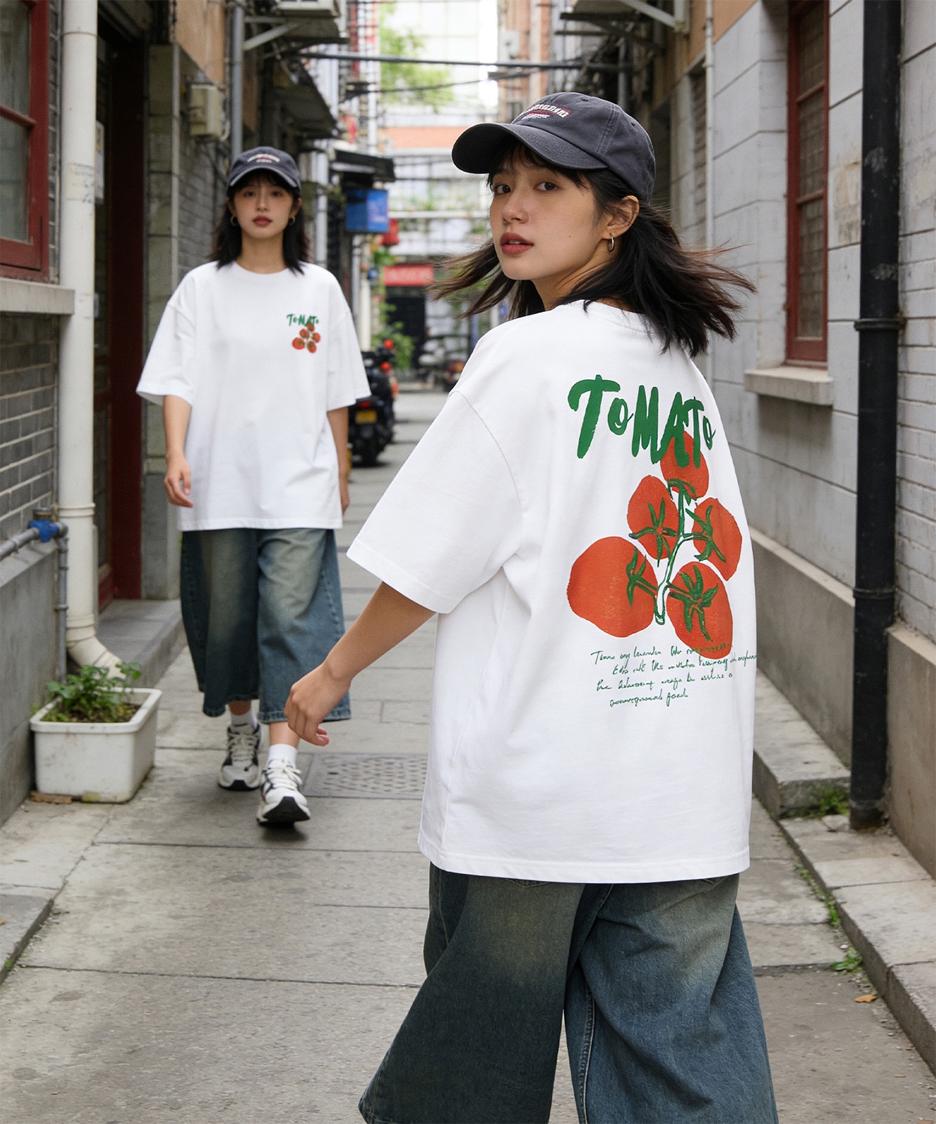 【 DEVICE select 】 トマトグラフィック バックプリント ビッグシルエット Tシャツ 半袖 メンズ レディース ユニセックス TA1718T