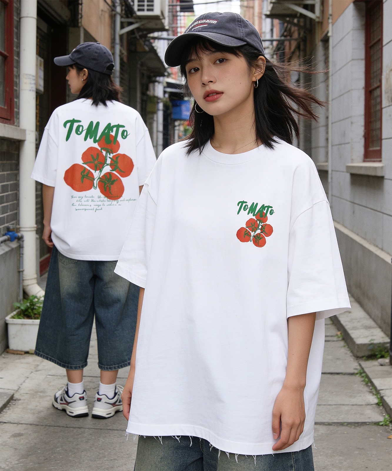 【 DEVICE select 】 トマトグラフィック バックプリント ビッグシルエット Tシャツ 半袖 メンズ レディース ユニセックス TA1718T