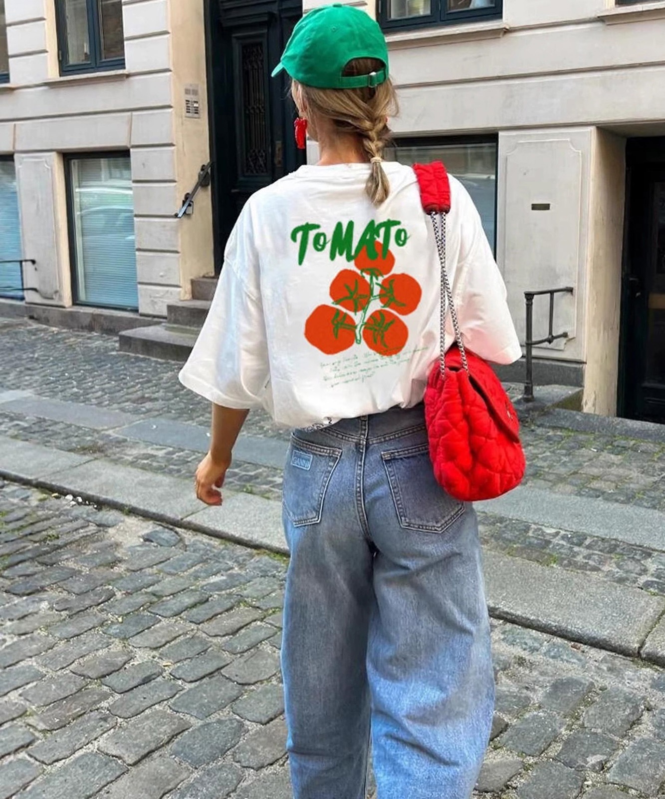 【 DEVICE select 】 トマトグラフィック バックプリント ビッグシルエット Tシャツ 半袖 メンズ レディース ユニセックス TA1718T