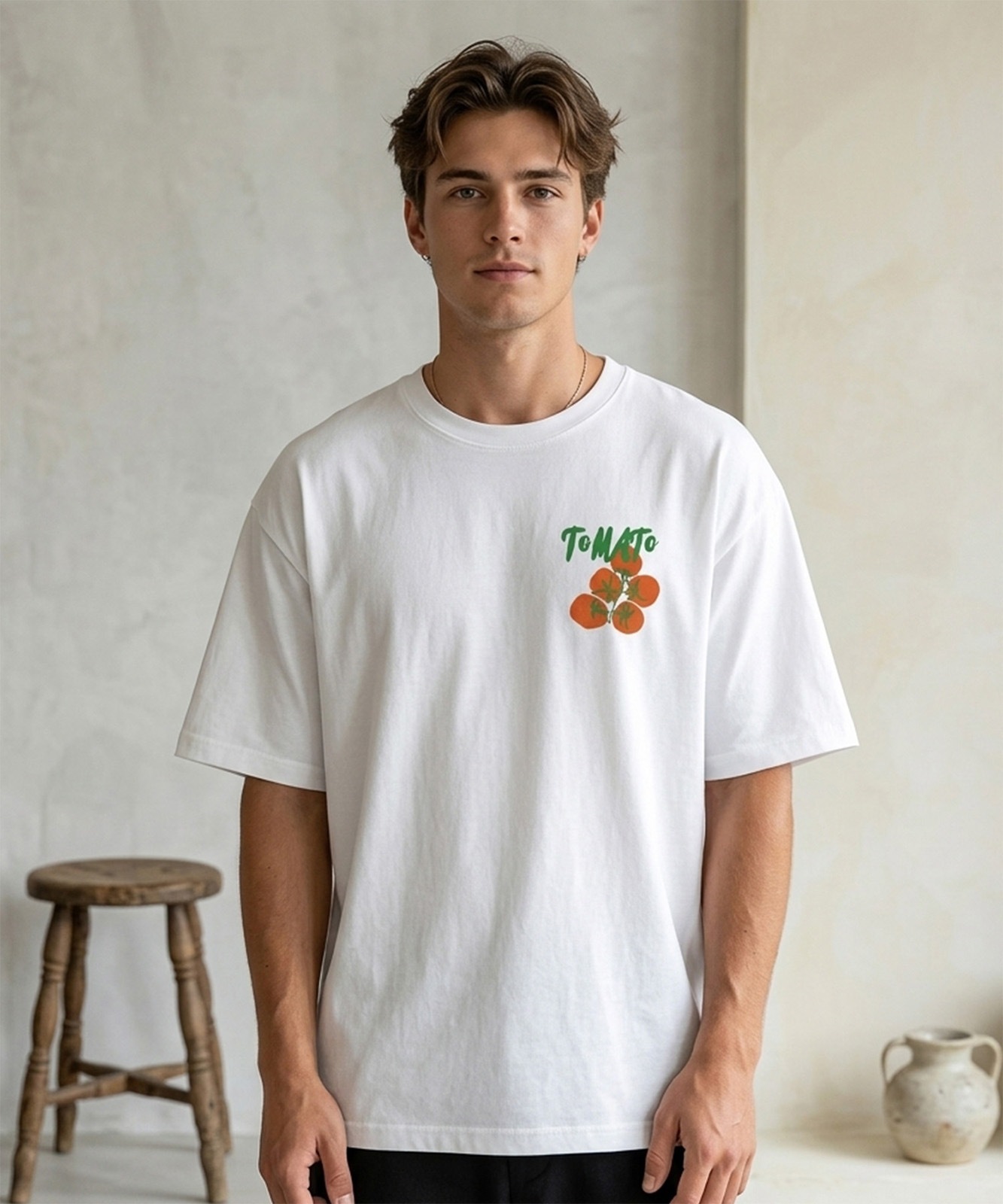 【 DEVICE select 】 トマトグラフィック バックプリント ビッグシルエット Tシャツ 半袖 メンズ レディース ユニセックス TA1718T