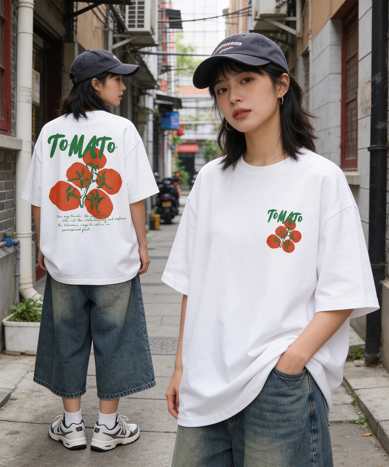 【 DEVICE select 】 トマトグラフィック バックプリント ビッグシルエット Tシャツ 半袖 メンズ レディース ユニセックス TA1718T