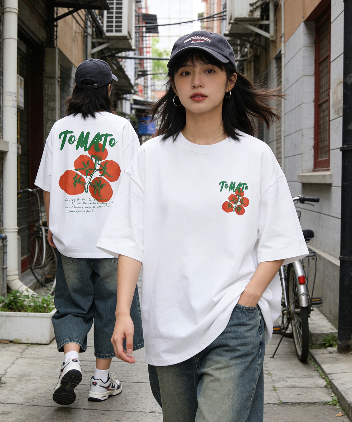 【 DEVICE select 】 トマトグラフィック バックプリント ビッグシルエット Tシャツ 半袖 メンズ レディース ユニセックス TA1718T