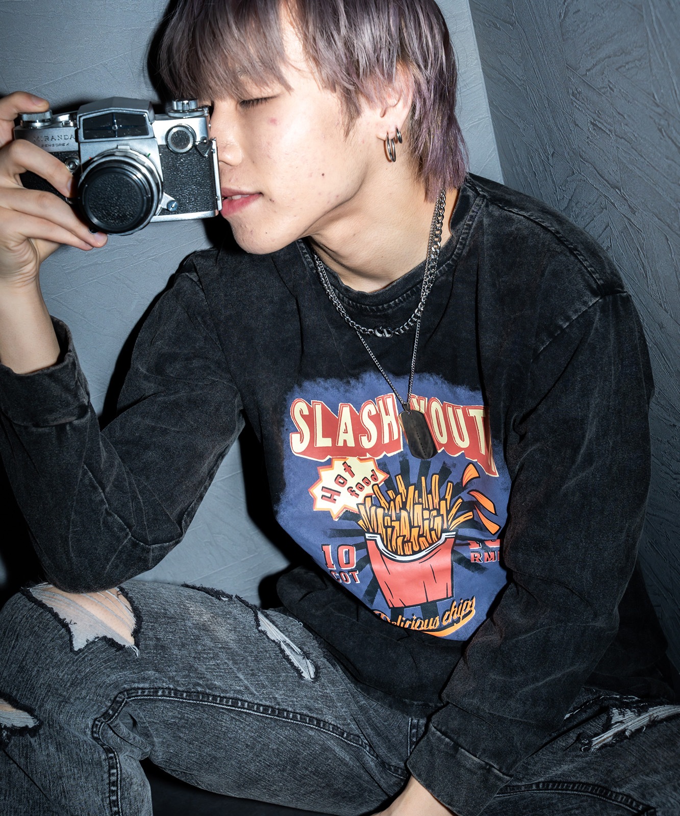 DEVICE select ジャンキープリント ピグメント ロンT 古着風 ロングスリーブTシャツ メンズ レディース 秋服