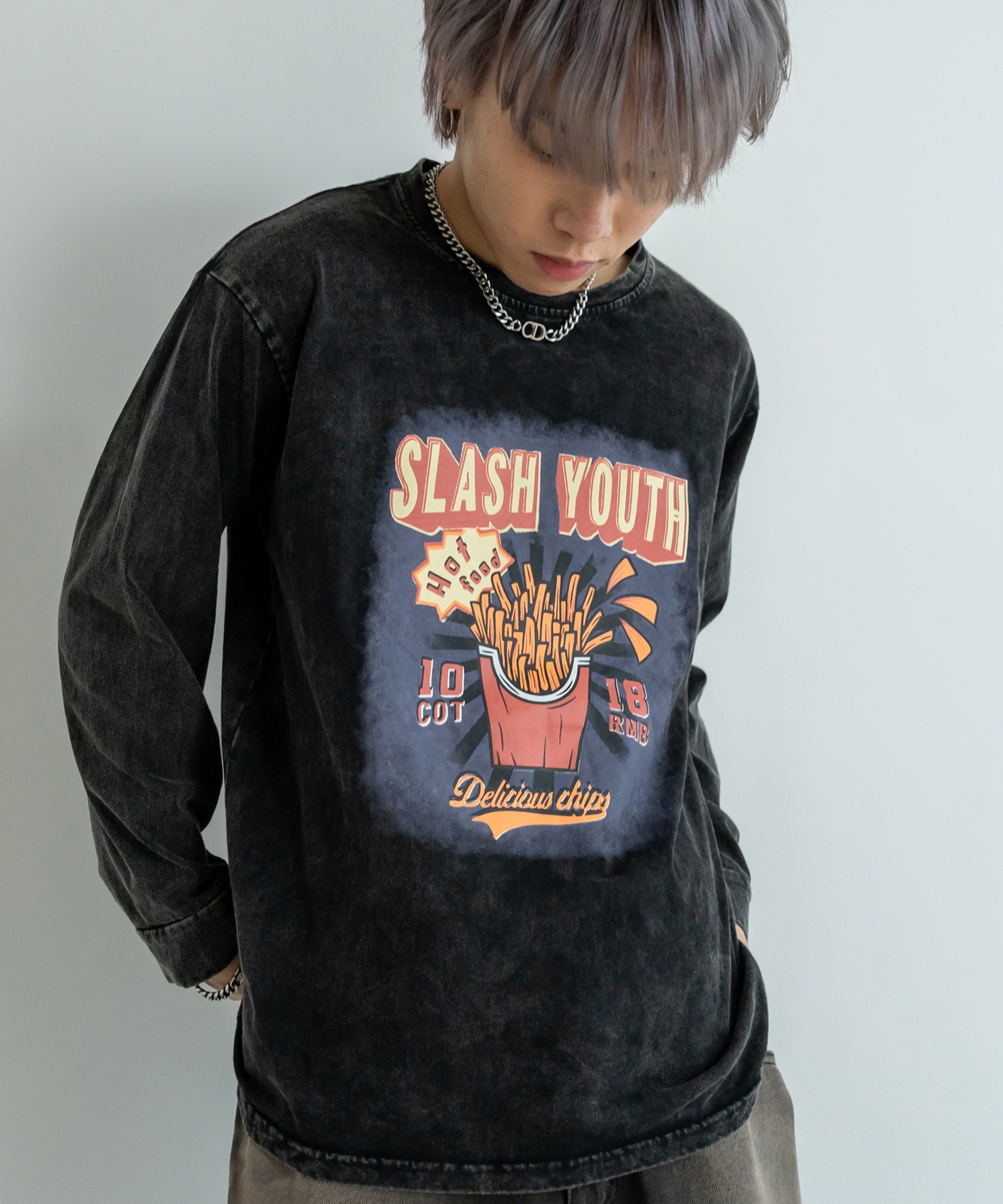 DEVICE select ジャンキープリント ピグメント ロンT 古着風 ロングスリーブTシャツ メンズ レディース 秋服