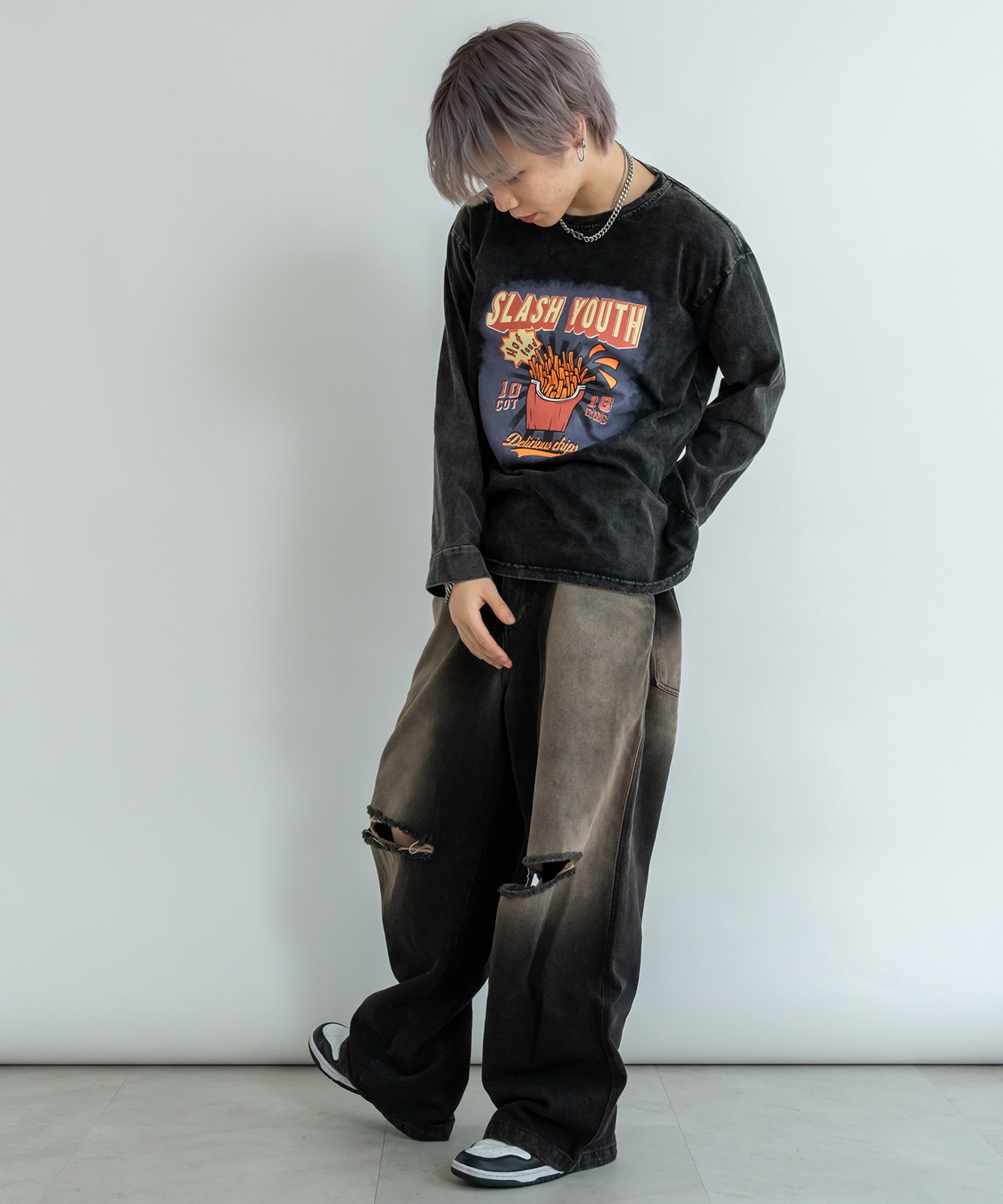 DEVICE select ジャンキープリント ピグメント ロンT 古着風 ロングスリーブTシャツ メンズ レディース 秋服