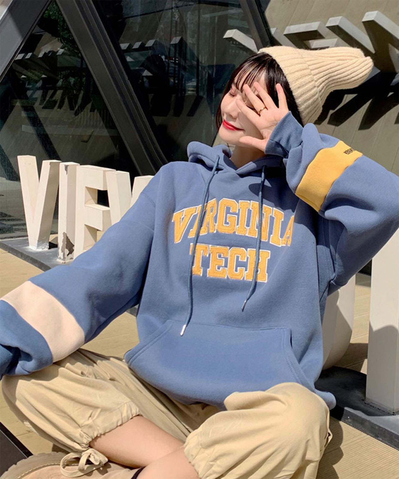 DEVICE select 韓国風ビッグシルエット カレッジロゴ ルーズパーカー メンズ レディース