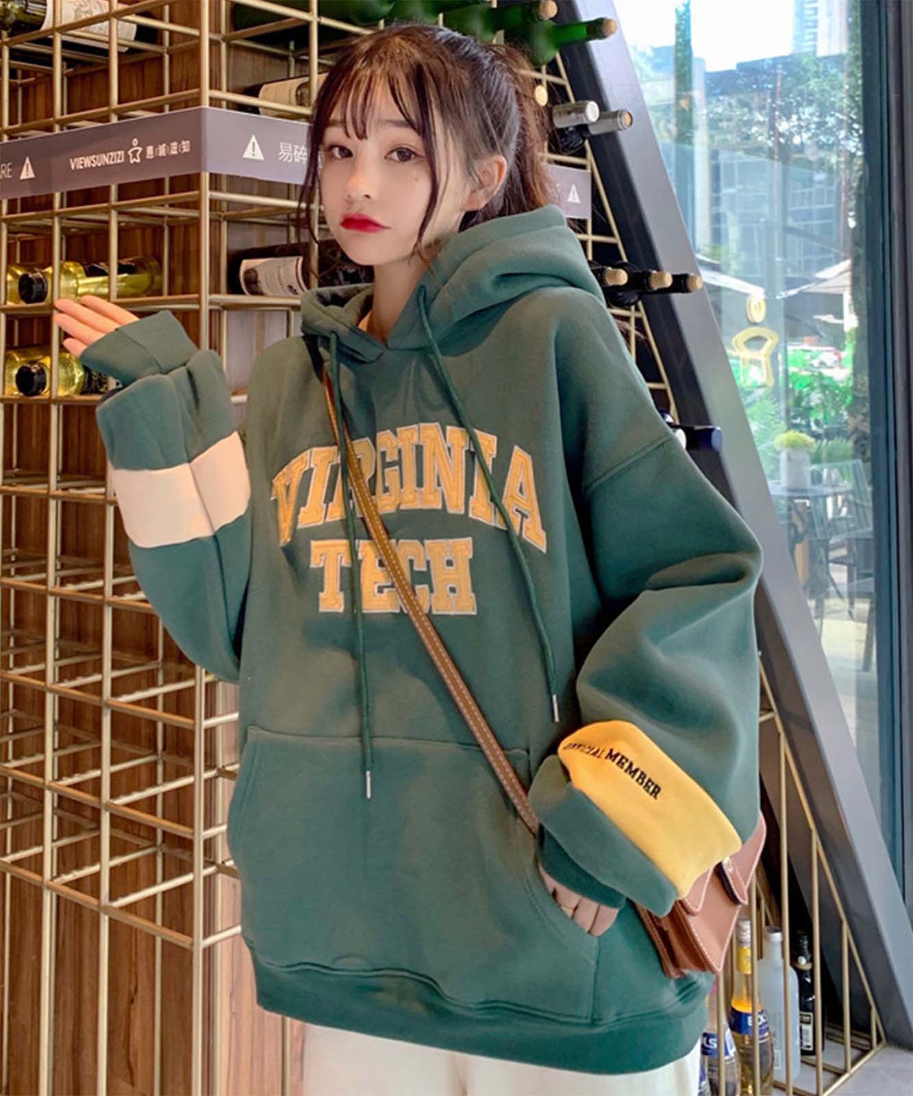 DEVICE select 韓国風ビッグシルエット カレッジロゴ ルーズパーカー メンズ レディース