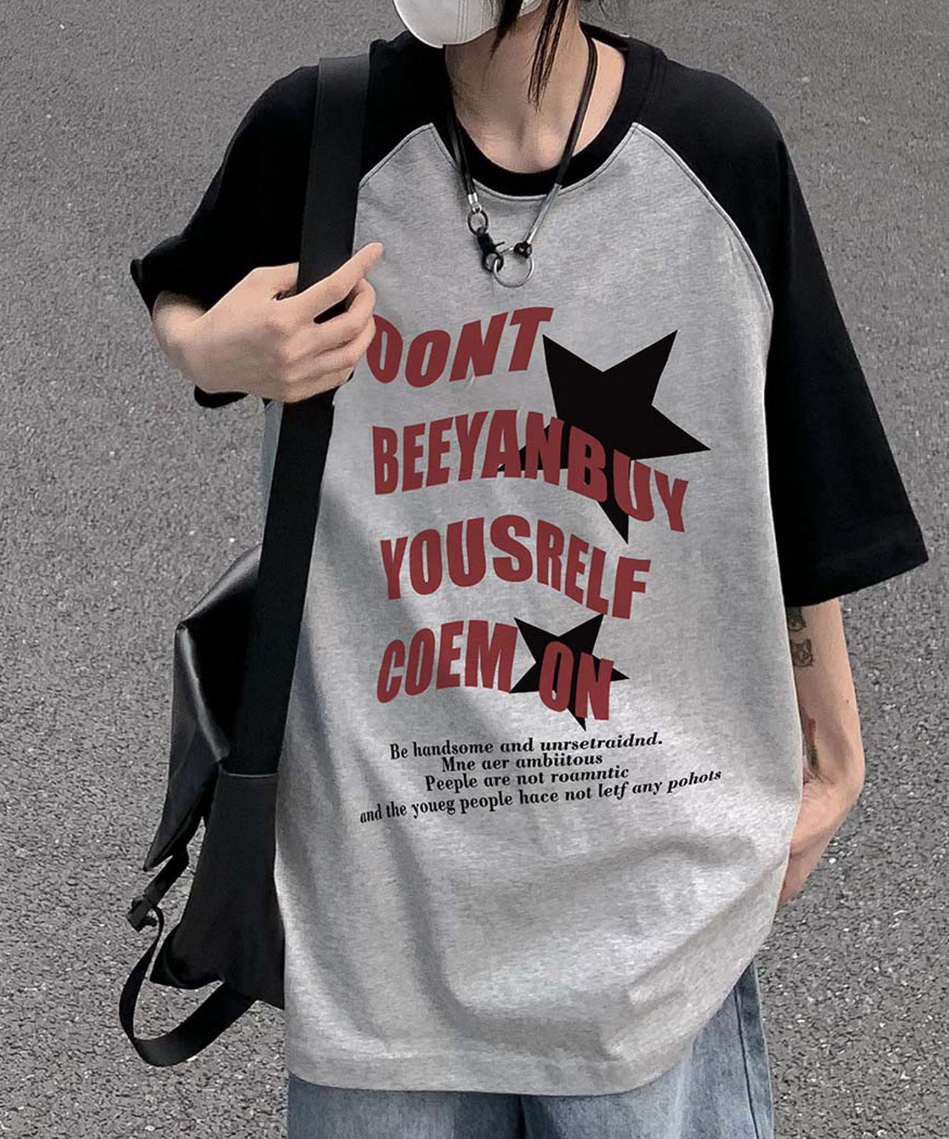 DEVICE select 猫ミーム キャット Y2K ロゴ グラフィック ルーズ ラグラン Tシャツ ノームコア メンズ レディース