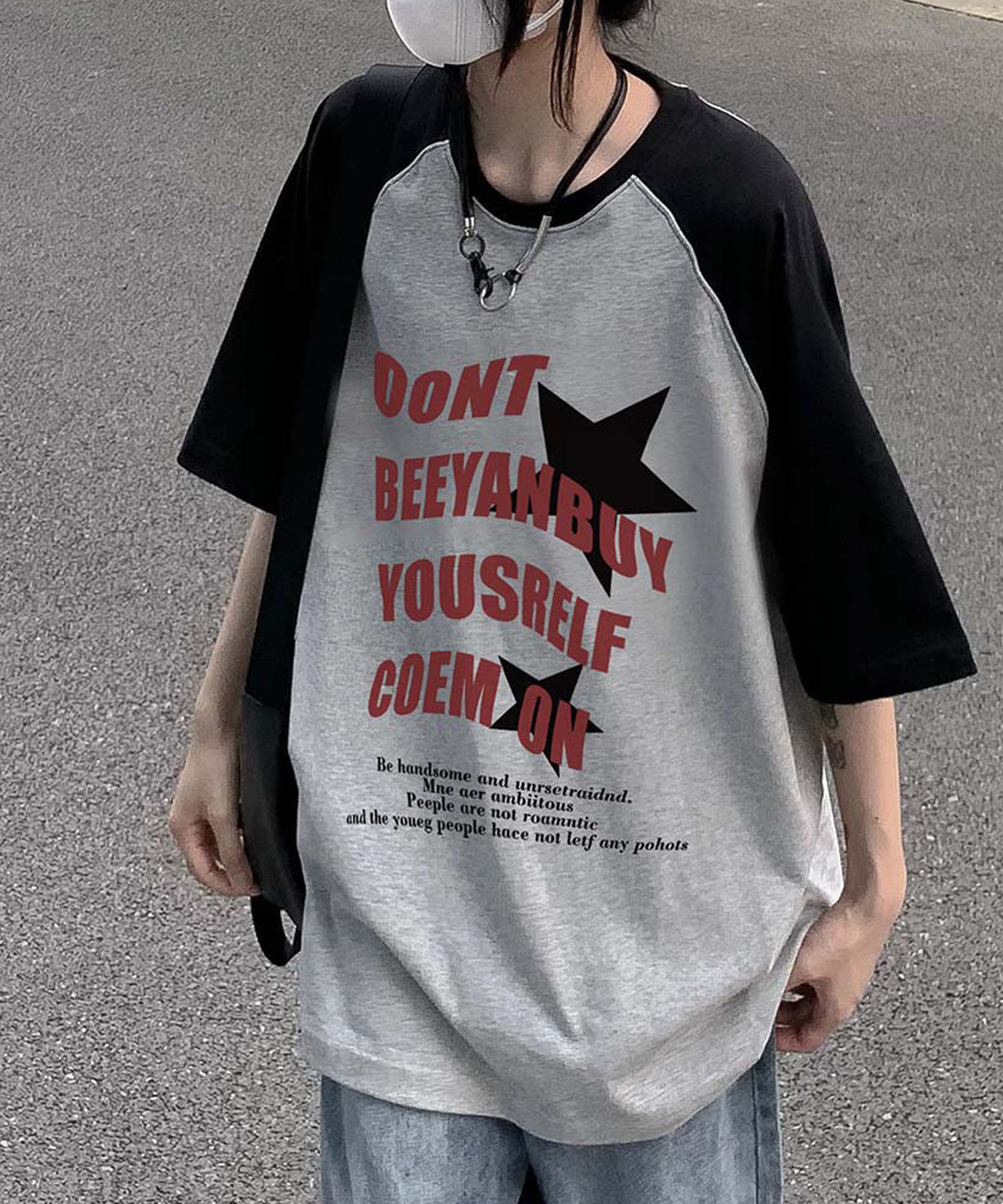 DEVICE select 猫ミーム キャット Y2K ロゴ グラフィック ルーズ ラグラン Tシャツ ノームコア メンズ レディース