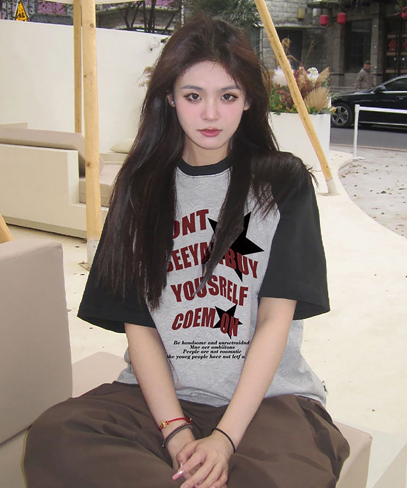 DEVICE select 猫ミーム キャット Y2K ロゴ グラフィック ルーズ ラグラン Tシャツ ノームコア メンズ レディース