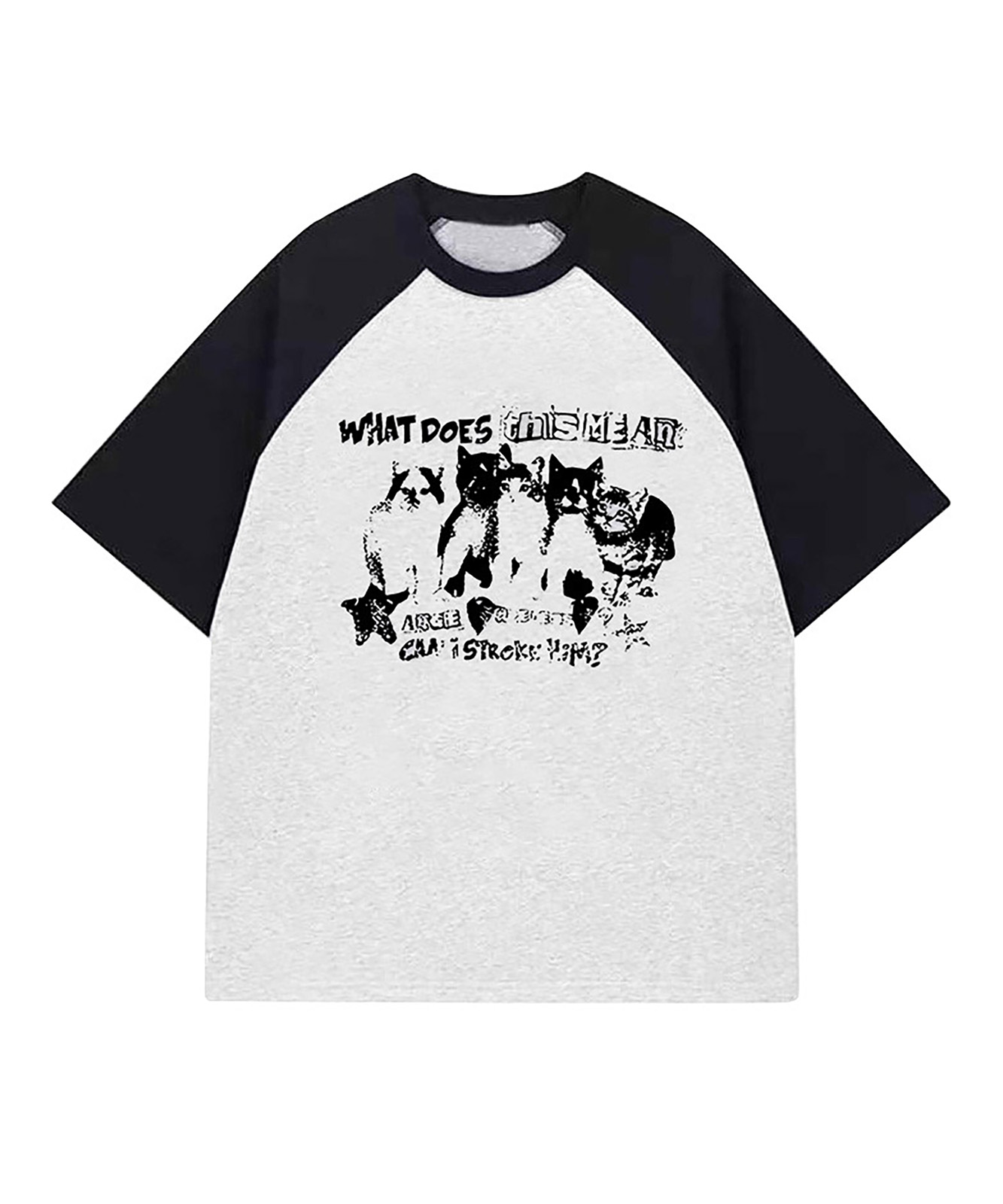 DEVICE select 猫ミーム キャット Y2K ロゴ グラフィック ルーズ ラグラン Tシャツ ノームコア メンズ レディース
