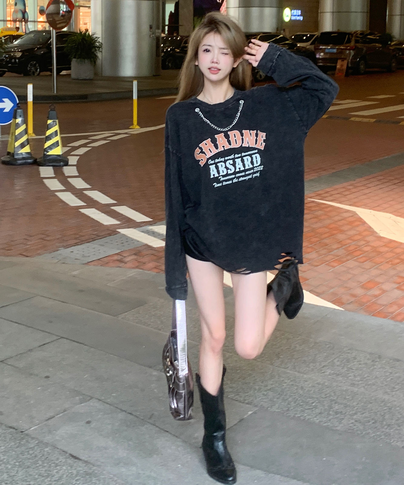 韓国系ダメージユニット KsG ジーンズ デニム デニムパンツ ダメージルーズワイドカーゴデニム