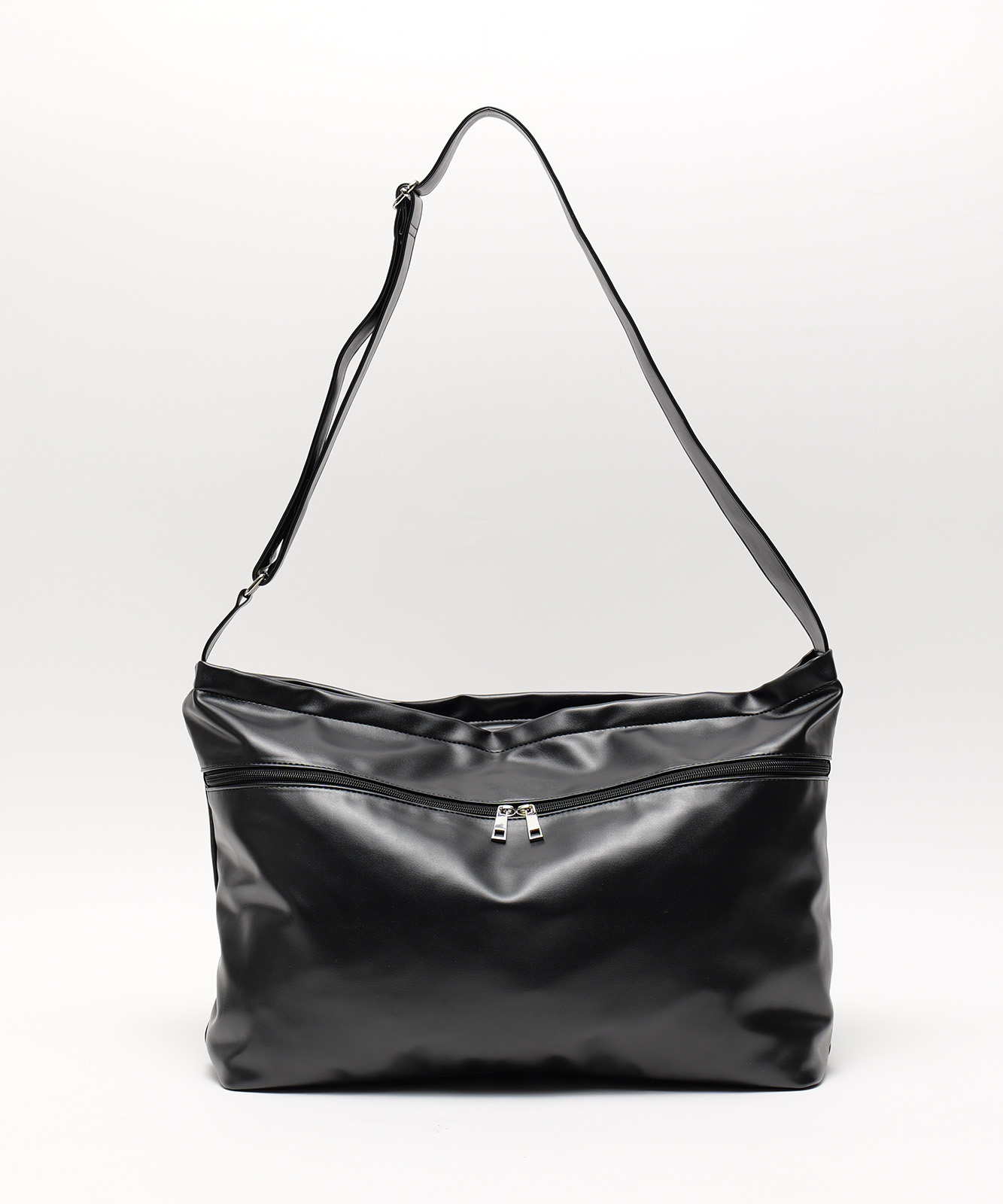 DEVICE ジップデザイン ルーズ マンメイドレザー ショルダーバッグ フェイクレザー メンズ レディース