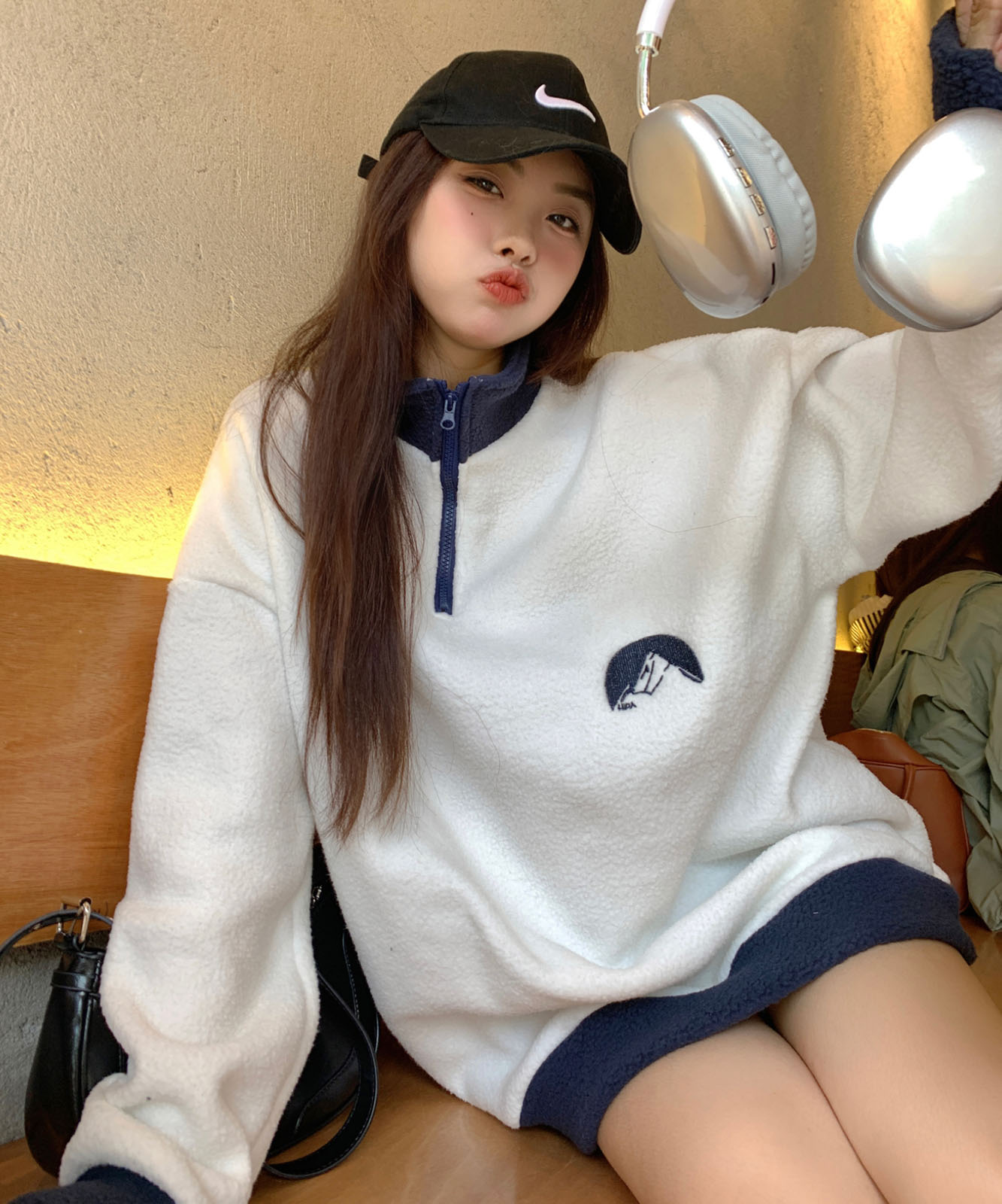 DEVICE select ビッグシルエット ワンポイント刺繍 ハーフジップ トラックジャケット オーバーサイズ メンズ レディース 秋服 冬服