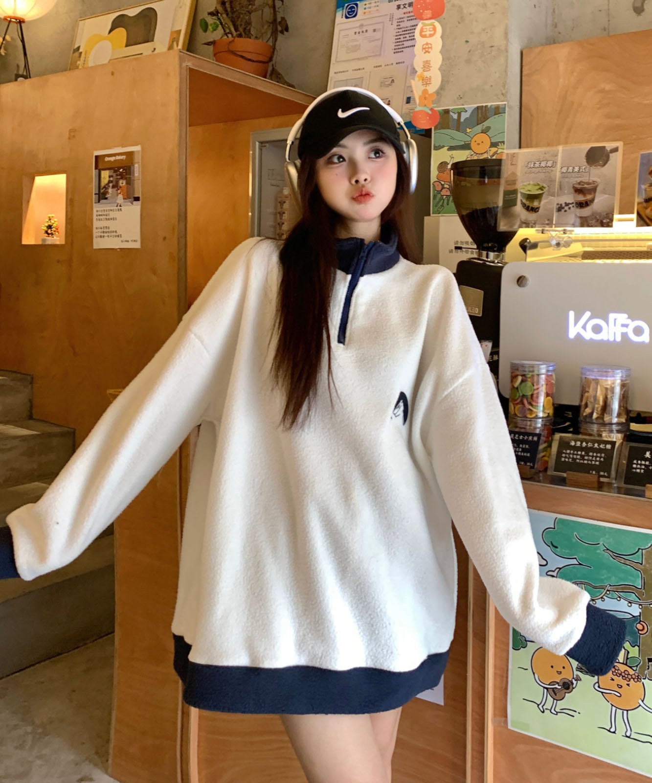 DEVICE select ビッグシルエット ワンポイント刺繍 ハーフジップ