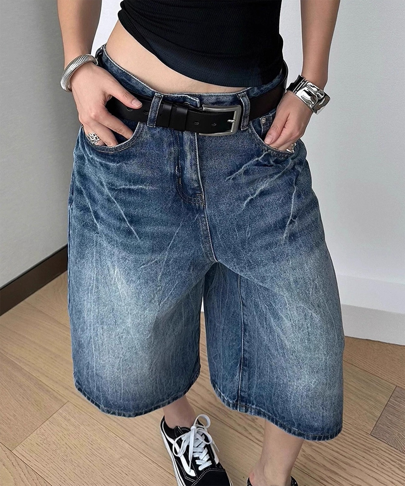 DEVICE select 】 ヴィンテージ加工 バギー デニム ハーフパンツ