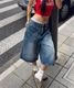 【 DEVICE select 】 ヴィンテージ加工 バギー デニム ハーフパンツ ワイドショーツ ショートパンツ 膝下 Y2K 韓国 ストリート メンズ レディース ユニセックス TA1724Z