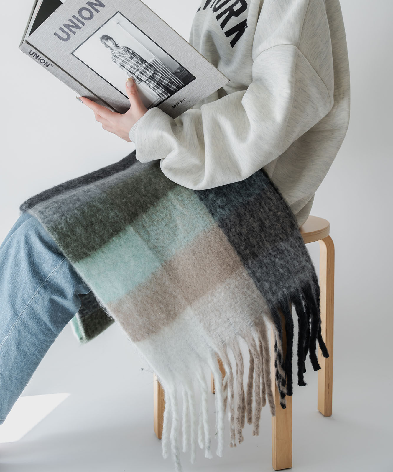 DEVICE select マルチカラー チェック ボリューム フリンジ ボリュームマフラー マフラー ストール メンズ レディース 秋服 冬服