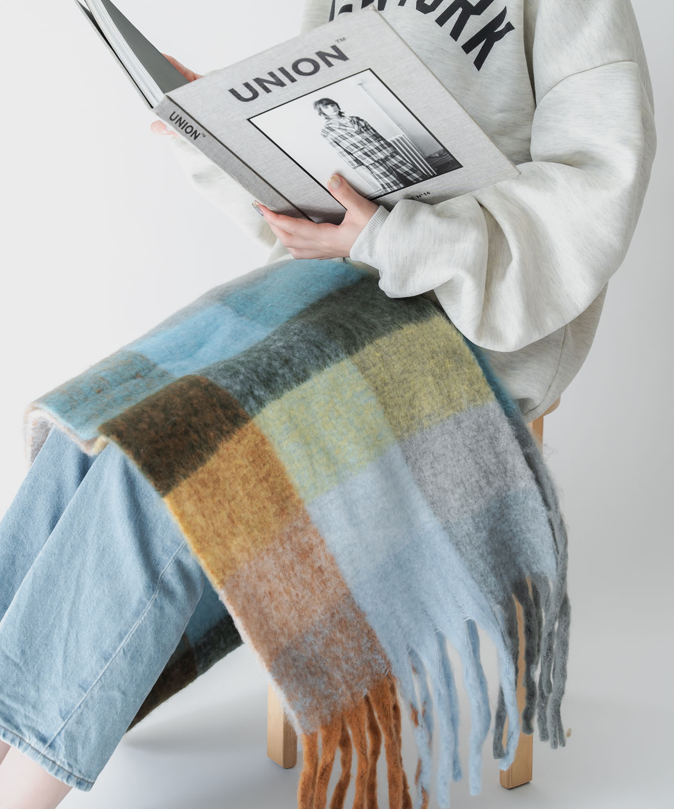 DEVICE select マルチカラー チェック ボリューム フリンジ ボリュームマフラー マフラー ストール メンズ レディース 秋服 冬服