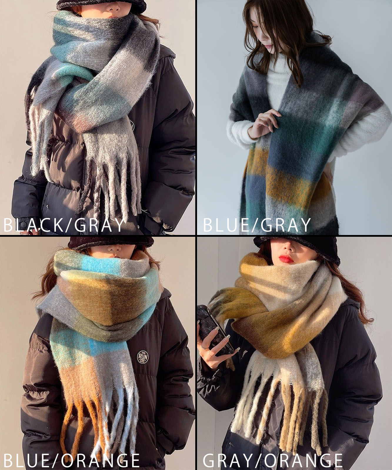 DEVICE select マルチカラー チェック ボリューム フリンジ ボリュームマフラー マフラー ストール メンズ レディース 秋服 冬服