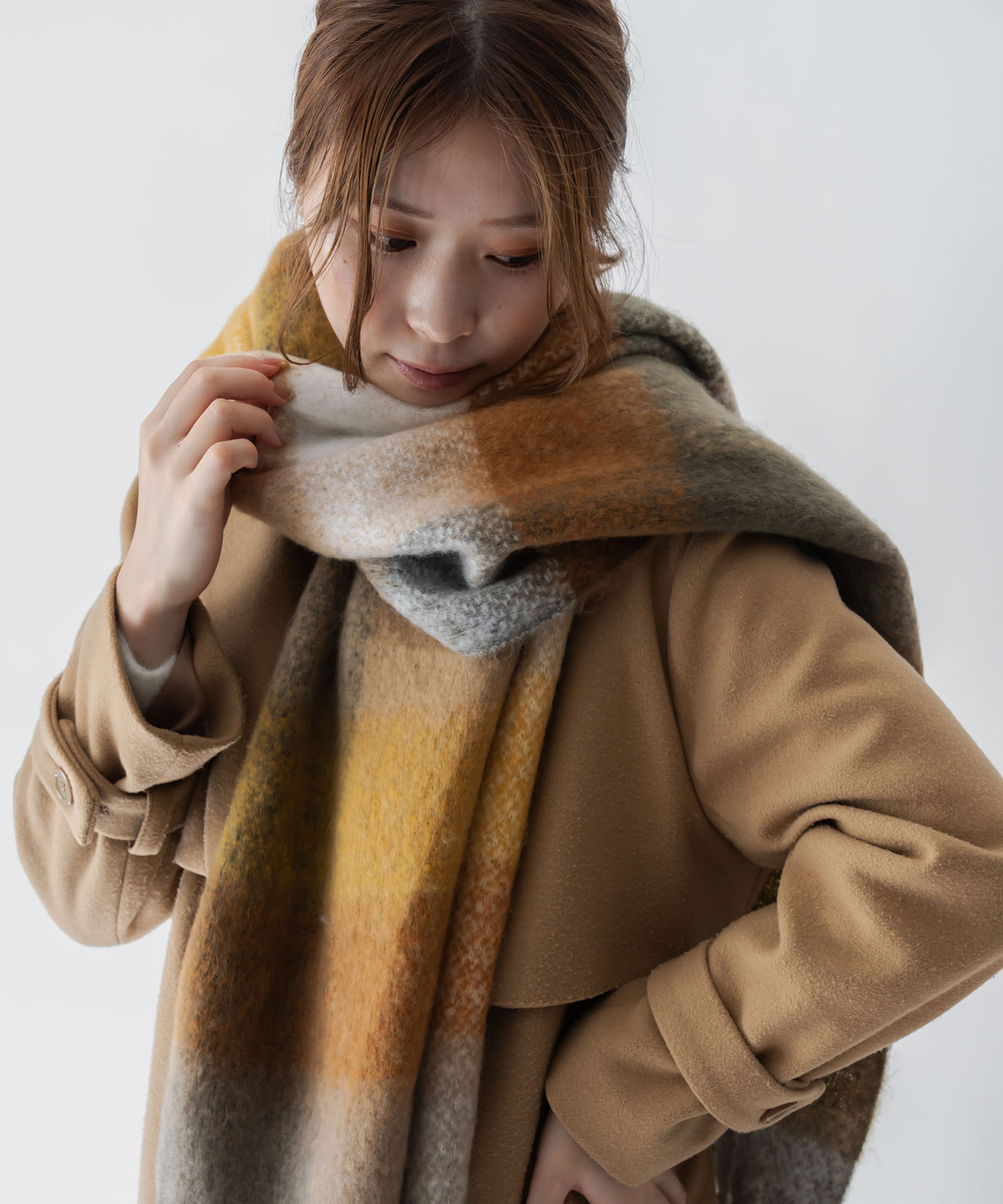 DEVICE select マルチカラー チェック ボリューム フリンジ ボリュームマフラー マフラー ストール メンズ レディース 秋服 冬服