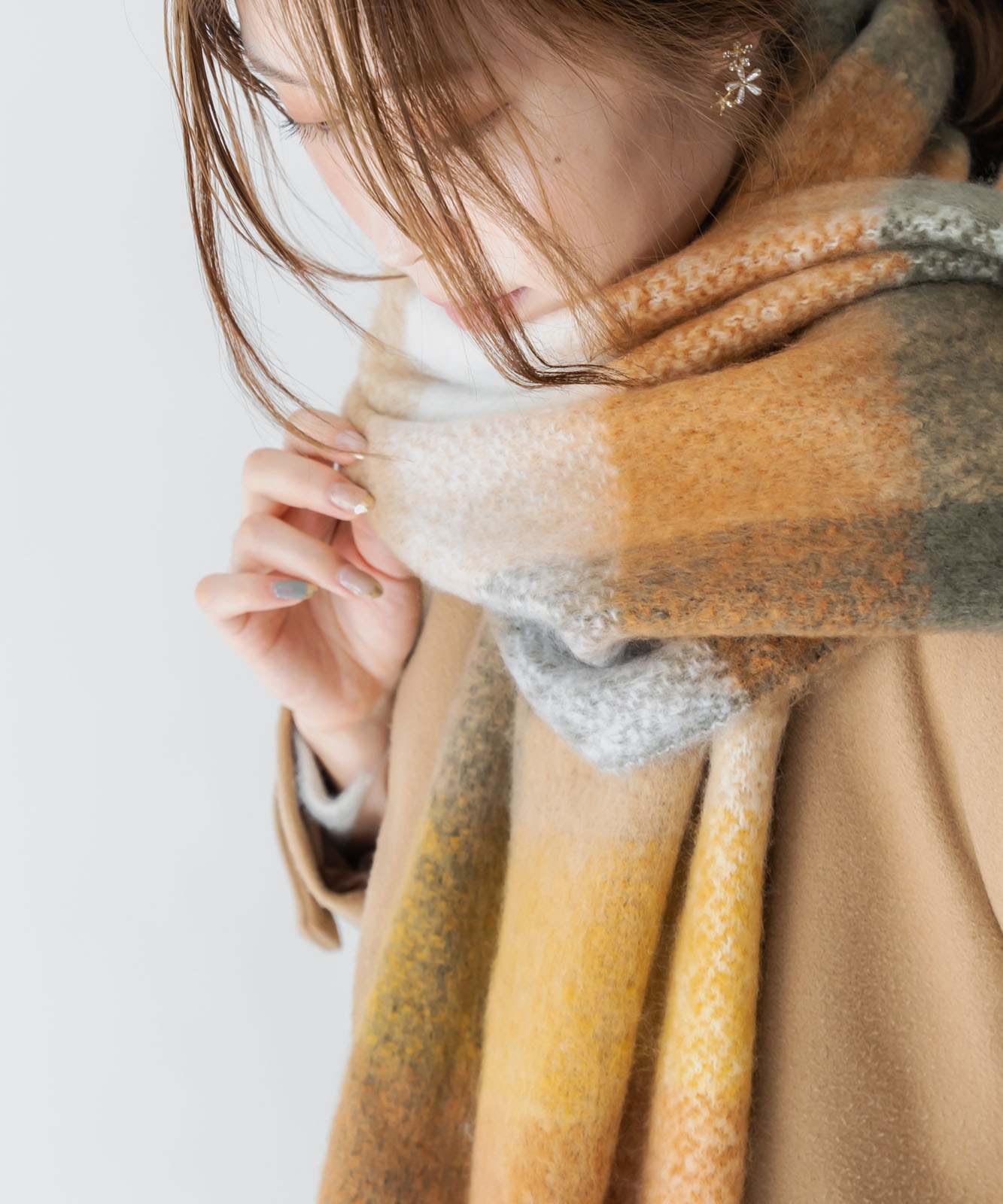 DEVICE select マルチカラー チェック ボリューム フリンジ ボリュームマフラー マフラー ストール メンズ レディース 秋服 冬服