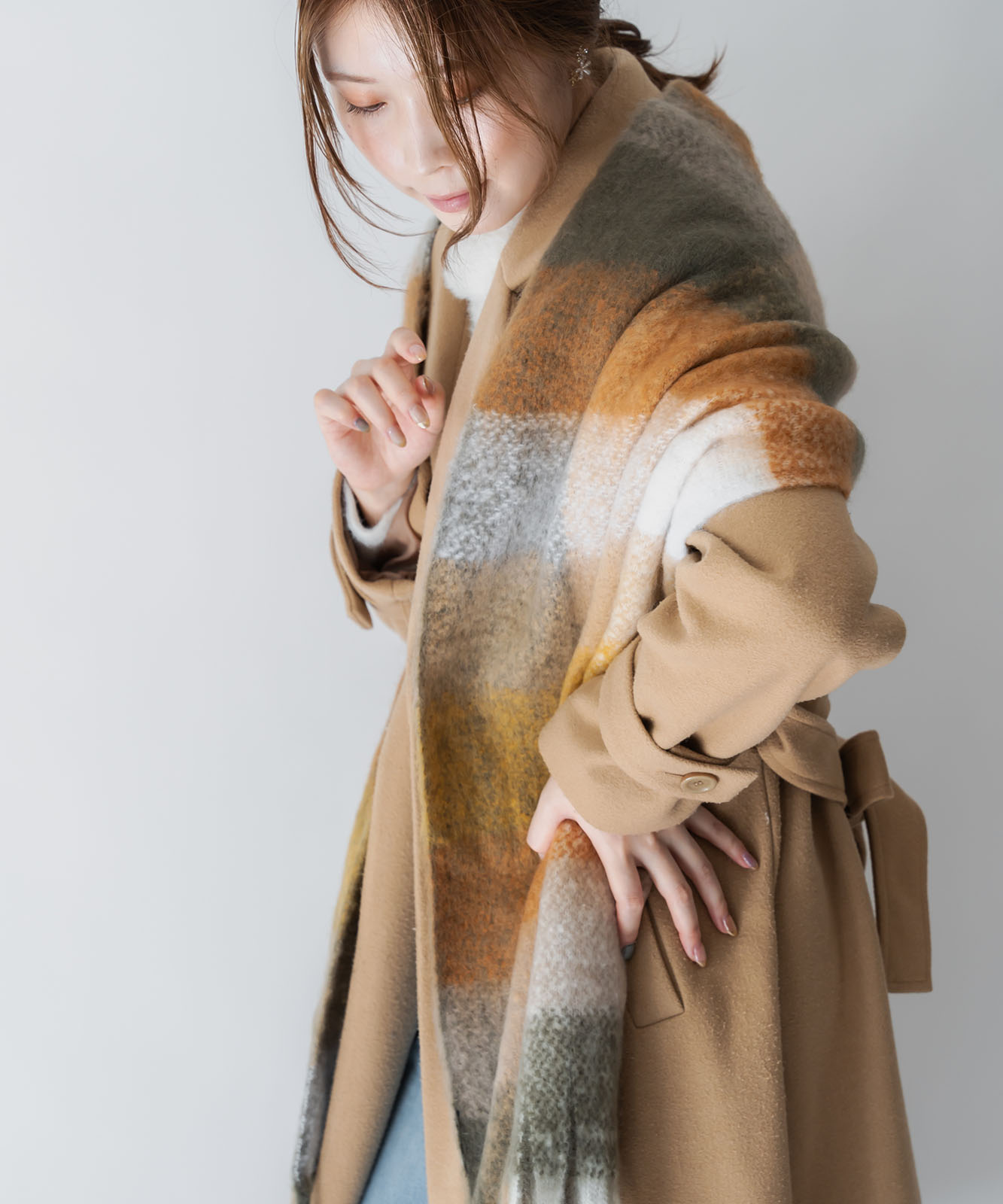 DEVICE select マルチカラー チェック ボリューム フリンジ ボリュームマフラー マフラー ストール メンズ レディース 秋服 冬服