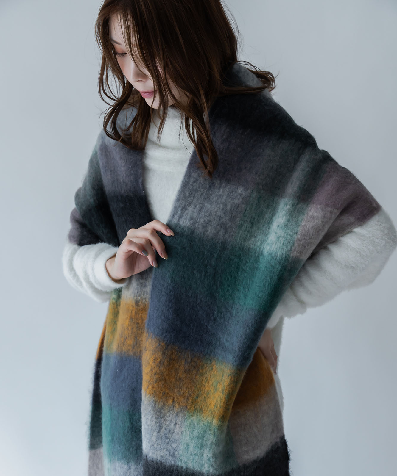 DEVICE select マルチカラー チェック ボリューム フリンジ ボリュームマフラー マフラー ストール メンズ レディース 秋服 冬服