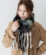 DEVICE select マルチカラー チェック ボリューム フリンジ ボリュームマフラー マフラー ストール メンズ レディース 秋服 冬服