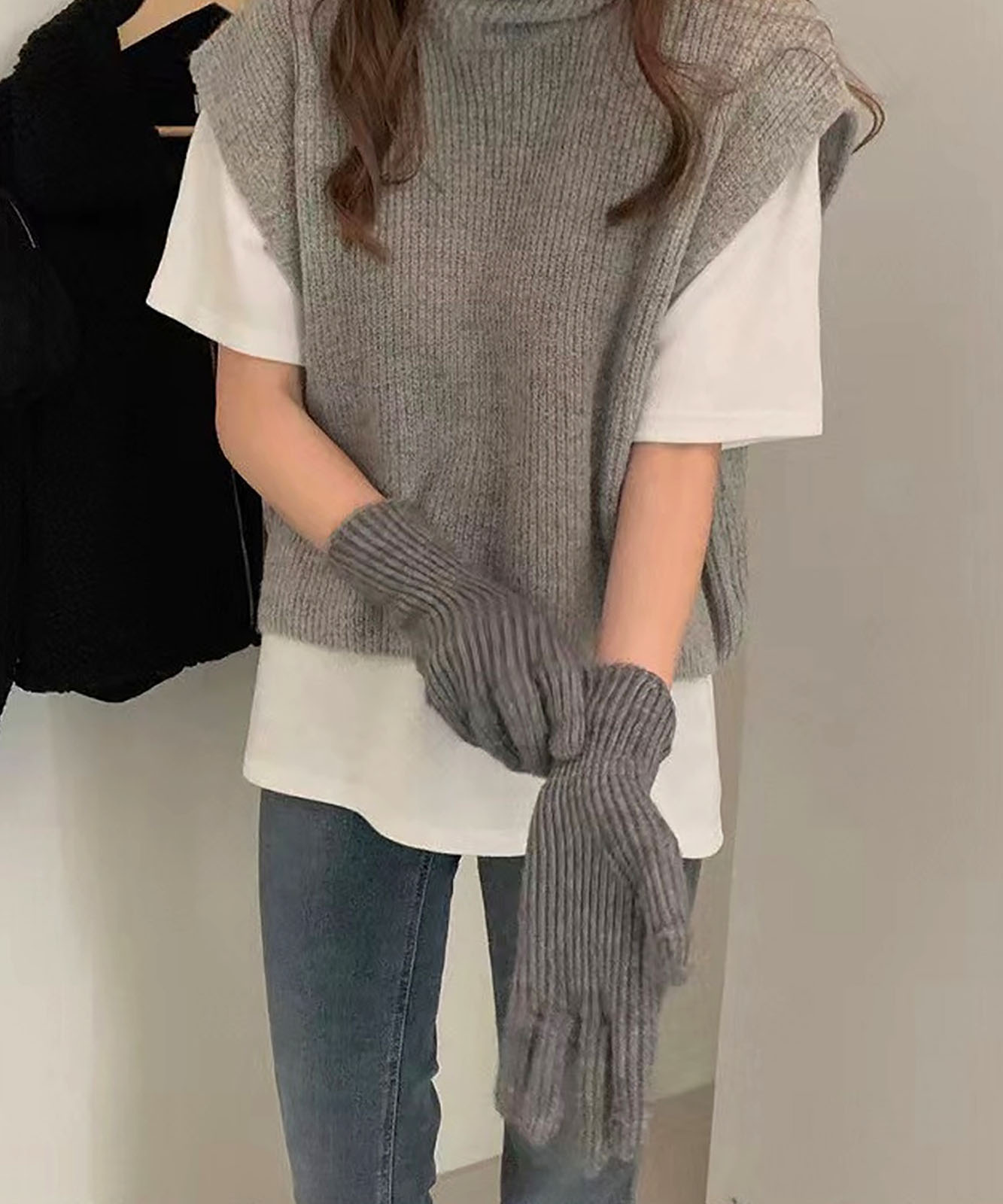 DEVICE select 【スマホ対応】 リブ ニット ホールタッチ シンプル 無地 手袋 メンズ レディース 秋服 冬服