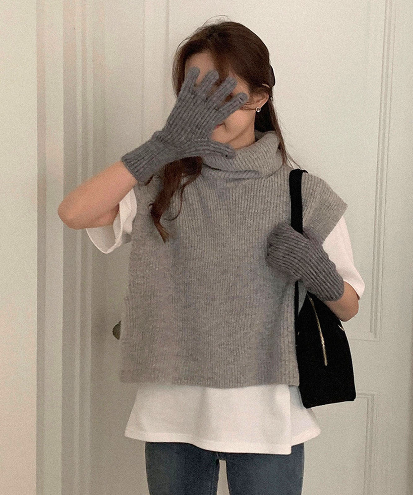 DEVICE select 【スマホ対応】 リブ ニット ホールタッチ シンプル 無地 手袋 メンズ レディース 秋服 冬服