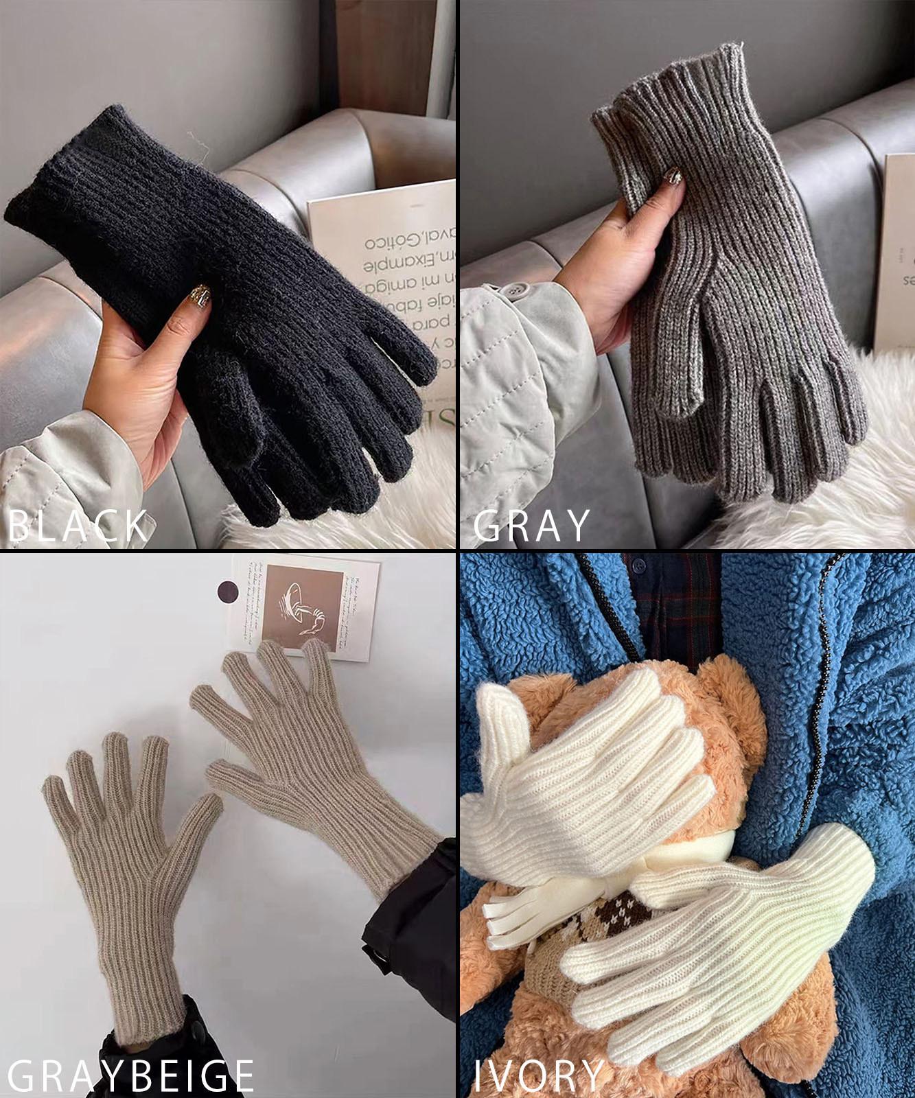 DEVICE select 【スマホ対応】 リブ ニット ホールタッチ シンプル 無地 手袋 メンズ レディース 秋服 冬服