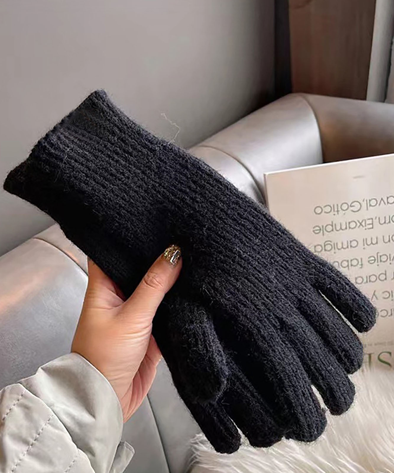 DEVICE select 【スマホ対応】 リブ ニット ホールタッチ シンプル 無地 手袋 メンズ レディース 秋服 冬服