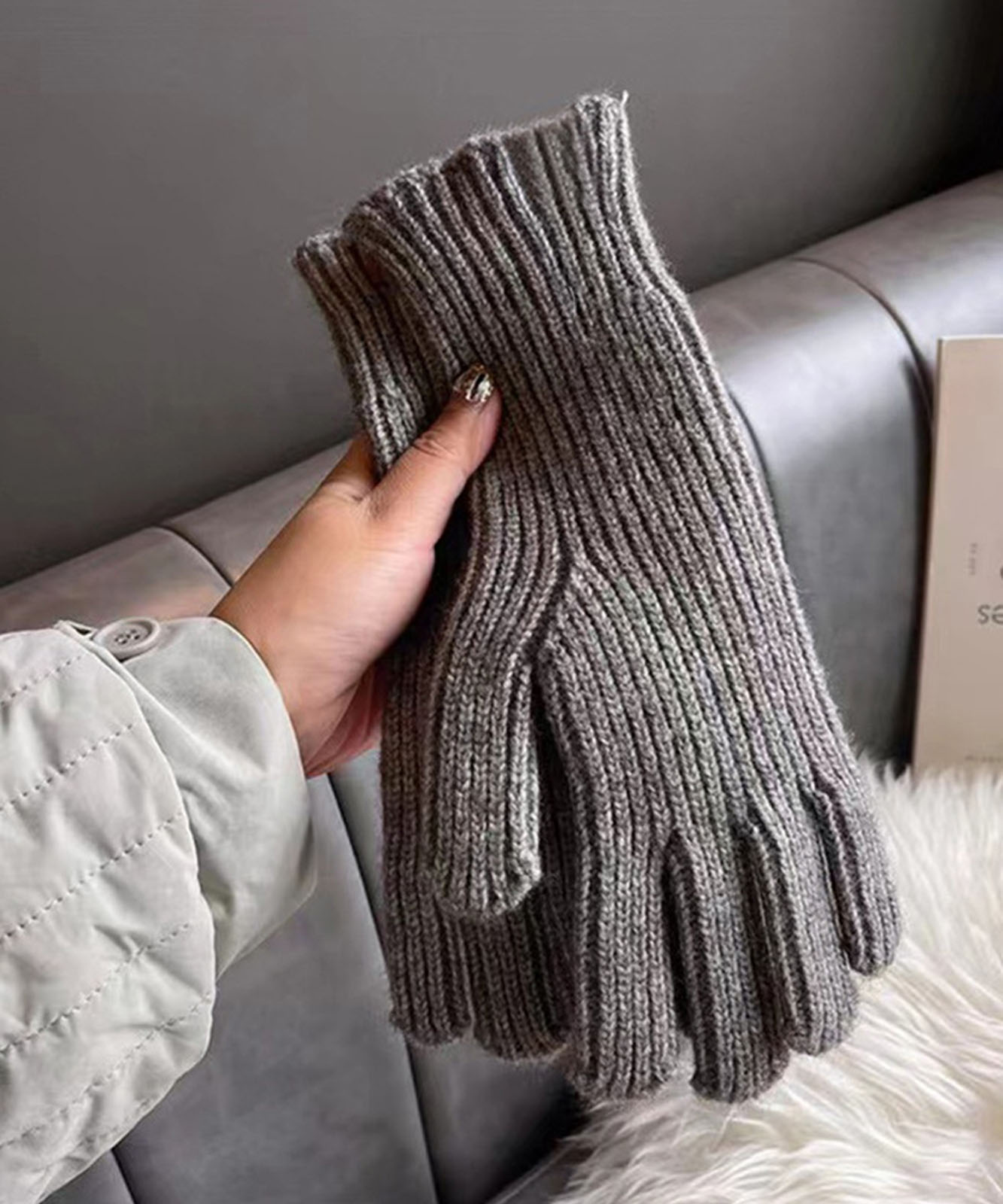 DEVICE select 【スマホ対応】 リブ ニット ホールタッチ シンプル 無地 手袋 メンズ レディース 秋服 冬服