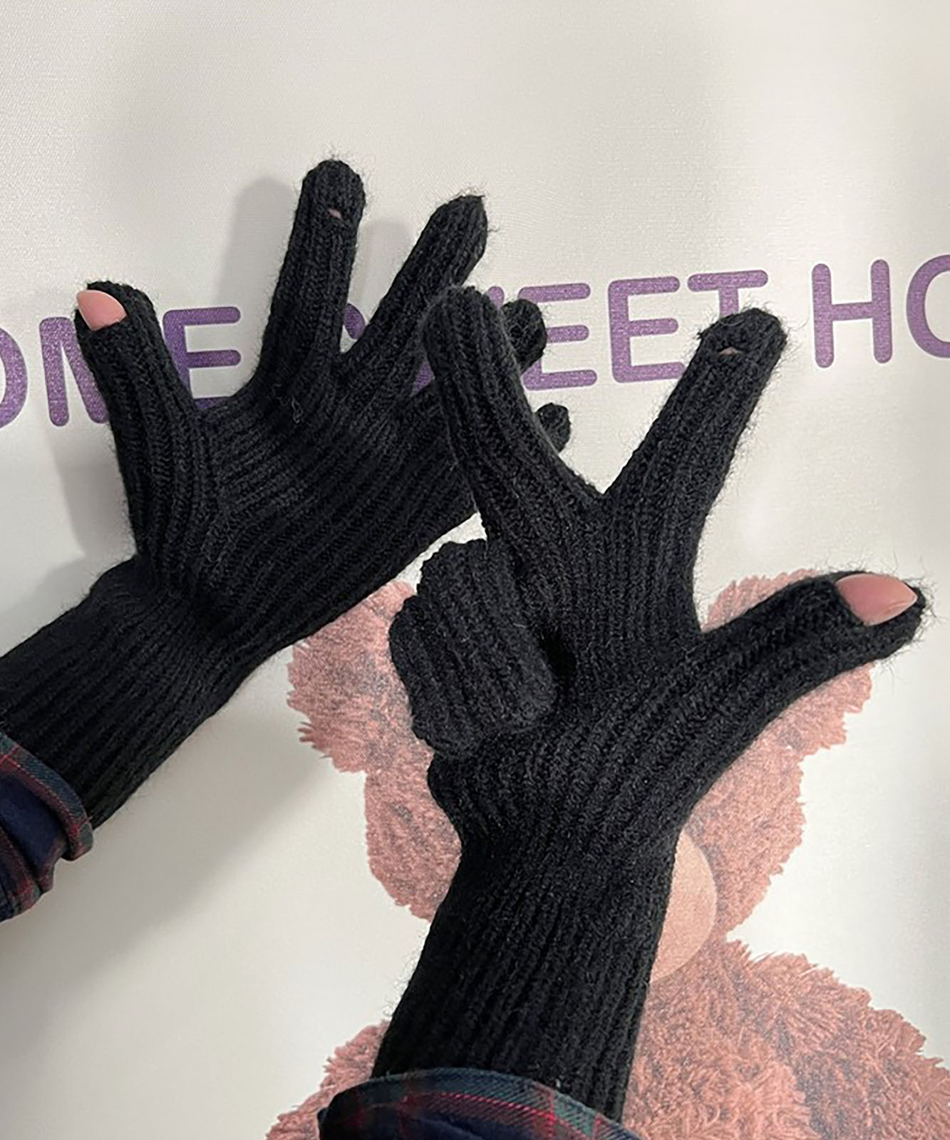 DEVICE select 【スマホ対応】 リブ ニット ホールタッチ シンプル 無地 手袋 メンズ レディース 秋服 冬服