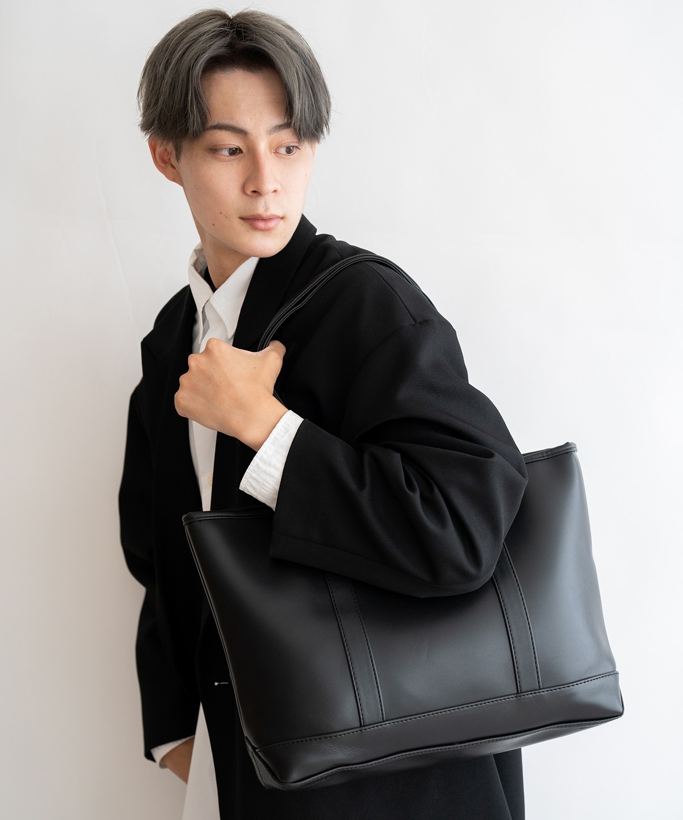 【 DEVICE 】 フェイクレザー シックデザイントートバッグ A4対応 大容量 2WAY トートバッグ ビジネス 通勤 通学 高見え メンズ レディース ユニセックス PTG21035