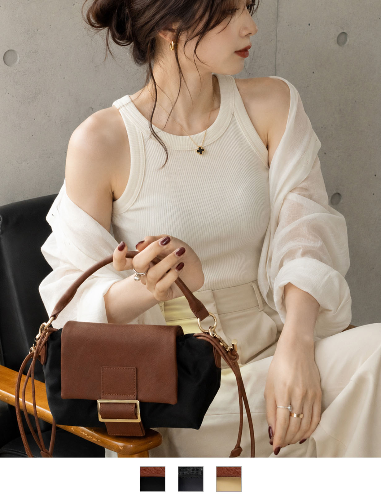 【 REAIMER 】 異素材 2WAY 巾着 ミニ ショルダーバッグ レディース フラップ 小さめ 軽量 斜めがけ ハンドバッグ 韓国 MSN25036