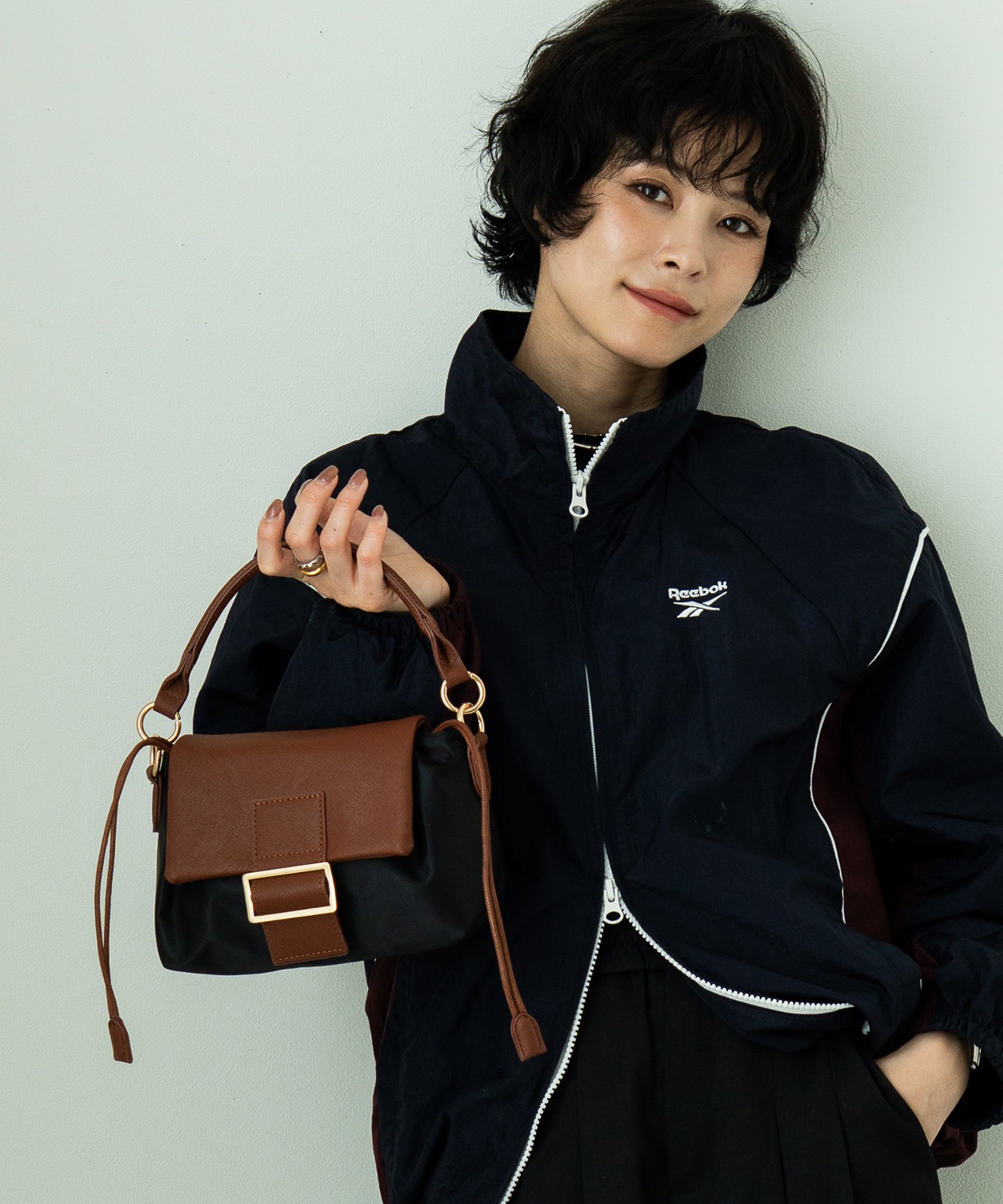 【 REAIMER 】 異素材 2WAY 巾着 ミニ ショルダーバッグ レディース フラップ 小さめ 軽量 斜めがけ ハンドバッグ 韓国 MSN25036