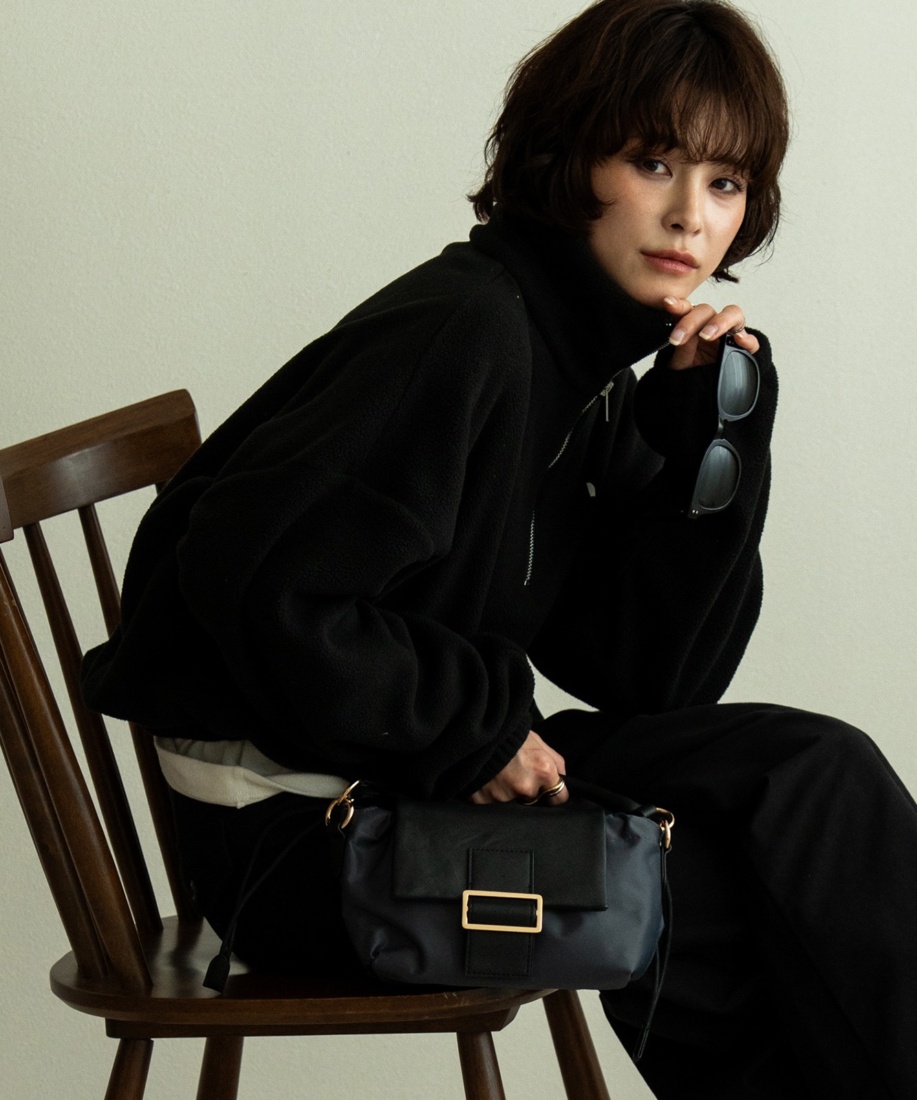 【 REAIMER 】 異素材 2WAY 巾着 ミニ ショルダーバッグ レディース フラップ 小さめ 軽量 斜めがけ ハンドバッグ 韓国 MSN25036